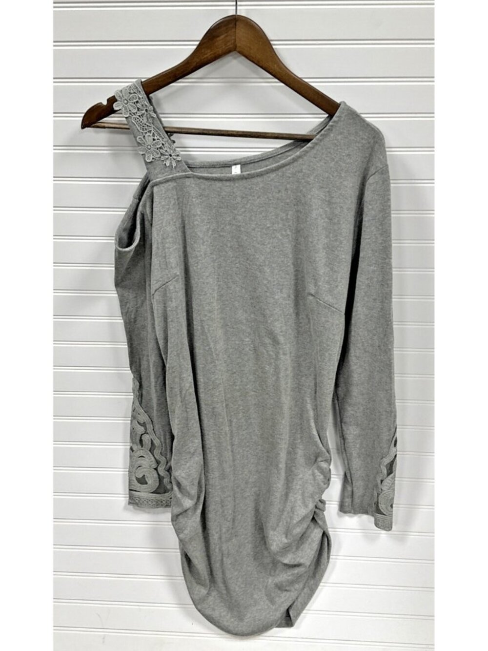 NWT Dresslilly Dressfo Womens Gray Off Shoulder Lace Insert Knit Blouse XXL 12